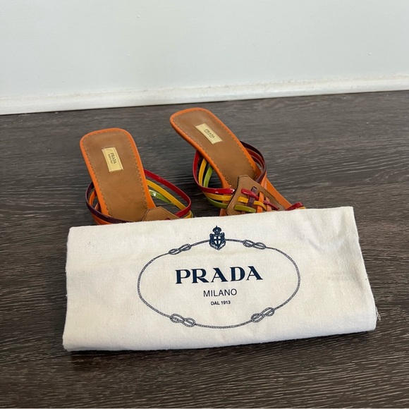 VTG Prada Orange Leather Kitten Heel Sandals with Original Bag - Picture 8 of 10